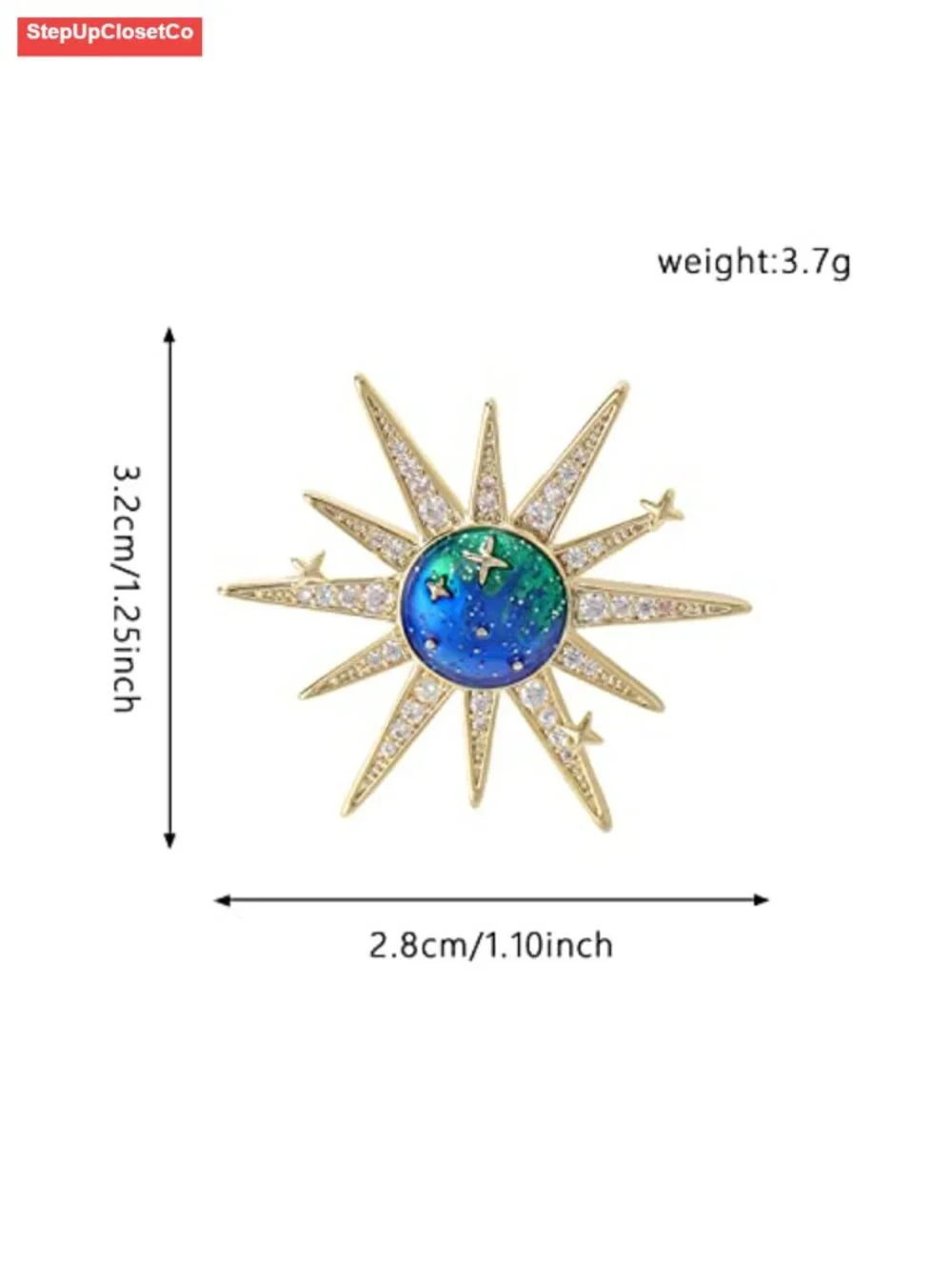 Dainty Sun and Stars Brooch Pin with Cubic Zirconia Crystal